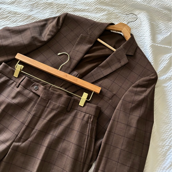 Joseph Abboud Other - Joseph Abboud Brown Windowpane Wool Blend Slim Fit Suit